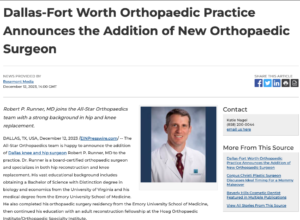 New DFW Orthopaedic Surgeon Joins the All-Star Orthopaedics Team
